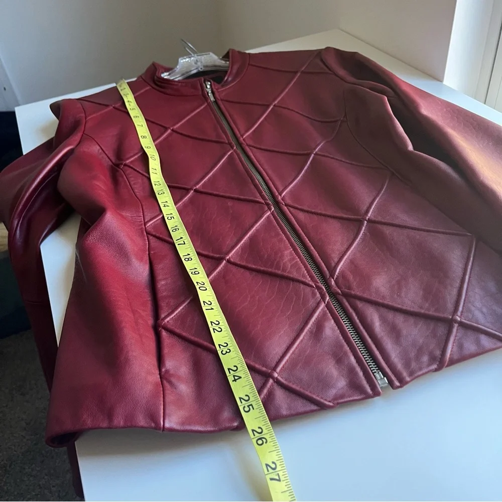 Vintage Mossimo Y2K Red Oxblood Leather Race Moto Full Zip Leather Jacket L